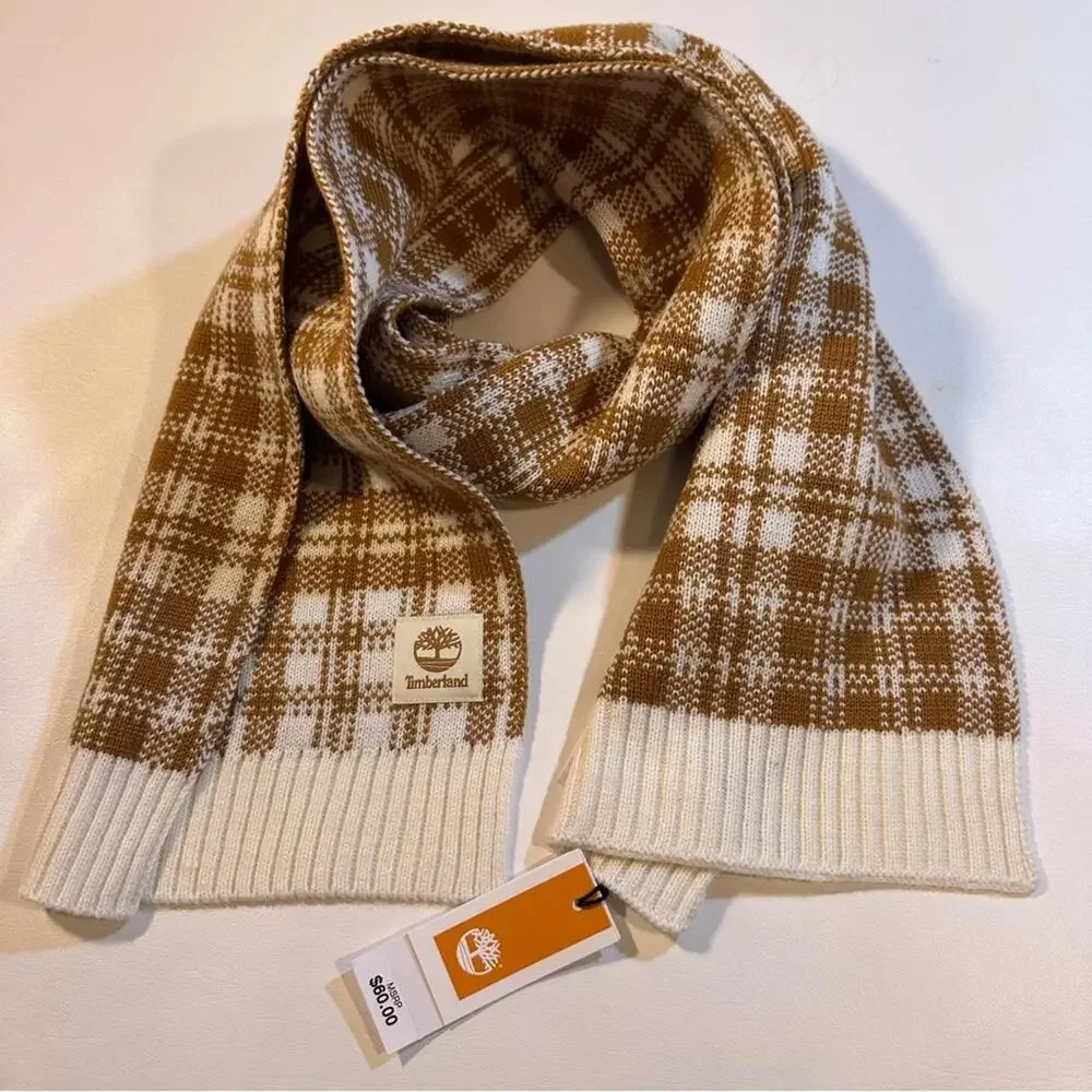 NWT $60‎ Timberland Gender Neutral Tan Plaid Long Scarf